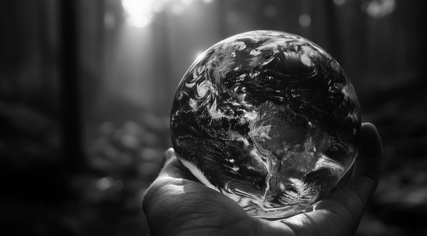 Main tenant un globe terrestre, représentant l'engagement environnemental.